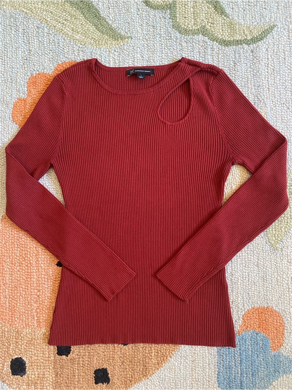 I.N.C. International Concepts - Ribbed Cutout Sweater - Deep Burgundy/Wine